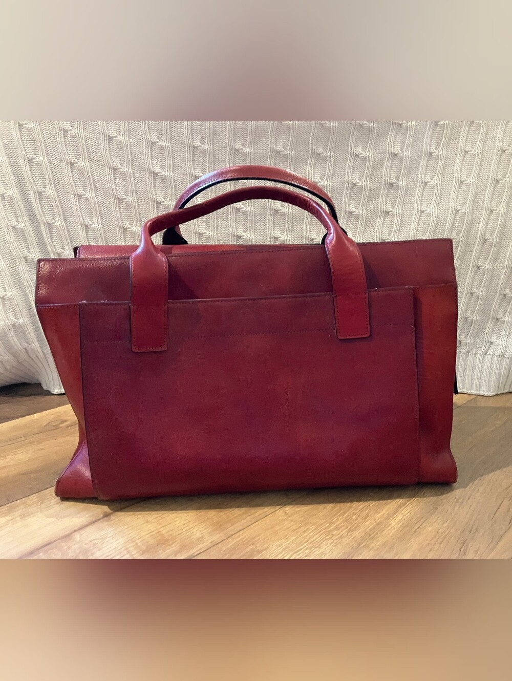 Red Leather Briefcase Tote - Classic Carryall